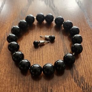 Black Beaded Bracelet And Earring Set